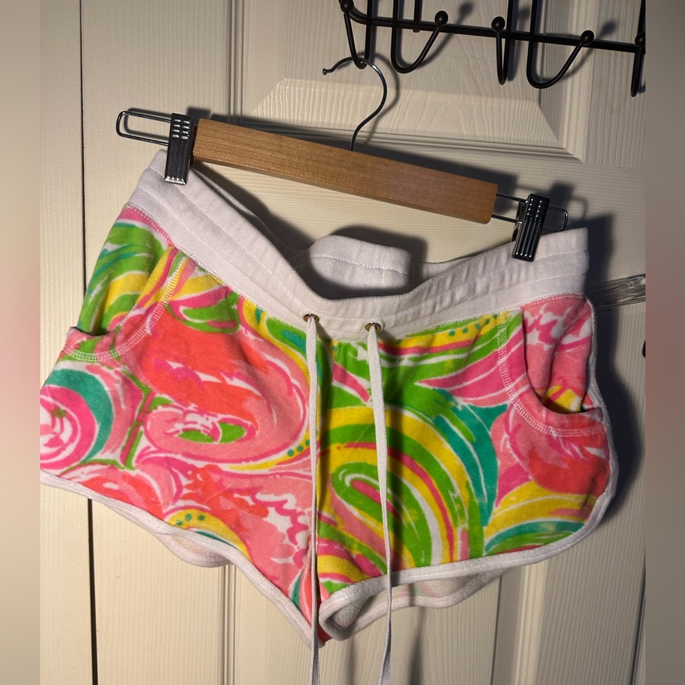 Lilly Pulitzer Pink and Green Athletic Shorts with Tropical Print